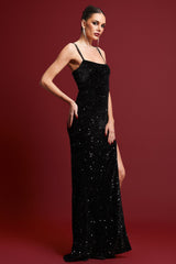 Esther Black Sequin Slit Dress