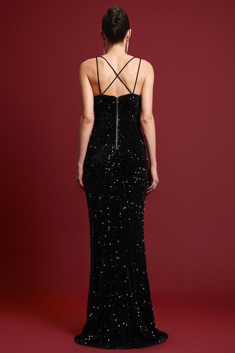 Esther Black Sequin Slit Dress