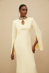 Esther Gown - Mock Neck - Split Sleeves - Fitted Waist - Keyhole Detailing - Bead & Crystal Embellishment