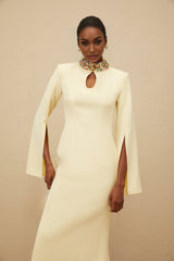 Esther Gown - Mock Neck - Split Sleeves - Fitted Waist - Keyhole Detailing - Bead & Crystal Embellishment