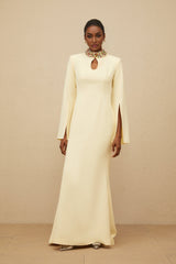 Esther Gown - Mock Neck - Split Sleeves - Fitted Waist - Keyhole Detailing - Bead & Crystal Embellishment