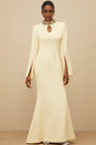 Esther Gown - Mock Neck - Split Sleeves - Fitted Waist - Keyhole Detailing - Bead & Crystal Embellishment