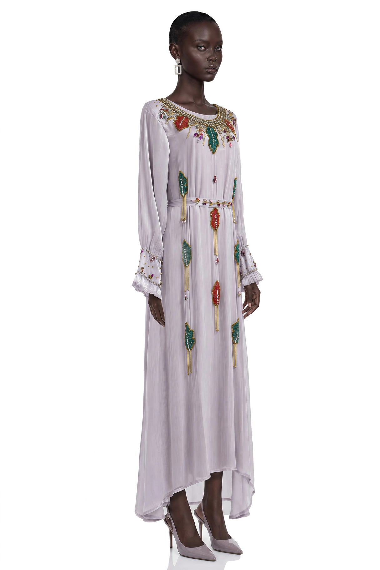 Esther Lavender Embroidered Long Sleeve Maxi Dress