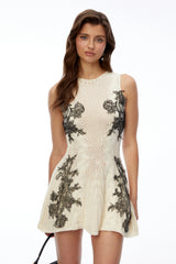 Etera Ivory Knit Lace Sleeveless Mini Dress