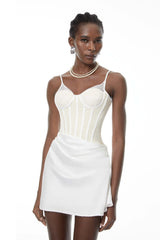 Eufrosina White Bodycon Mini Dress with Lace Panels