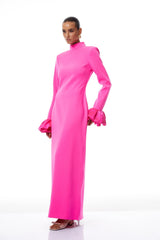 Eugenia Hot Pink Petal Cuff Maxi Dress
