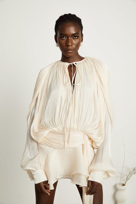 Eugénie fullypleated ruffled mini dress in Neutrals