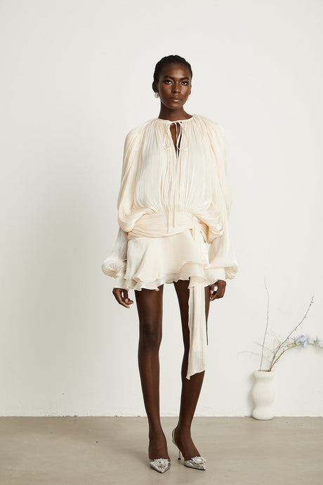 Eugénie fullypleated ruffled mini dress in Neutrals