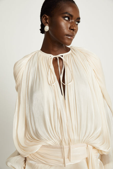 Eugénie fullypleated ruffled mini dress in Neutrals