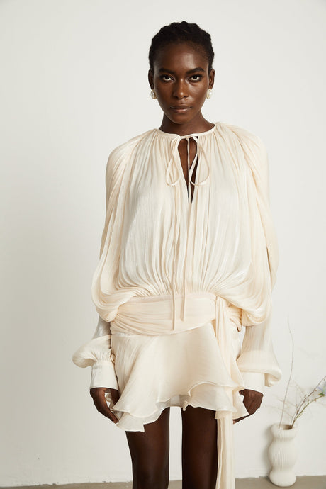 Eugénie fullypleated ruffled mini dress in Neutrals