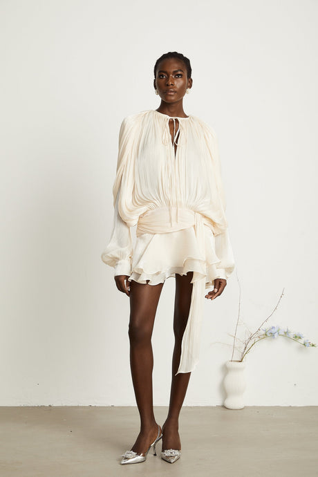 Eugénie fullypleated ruffled mini dress in Neutrals