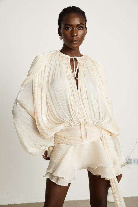 Eugénie fullypleated ruffled mini dress in Neutrals