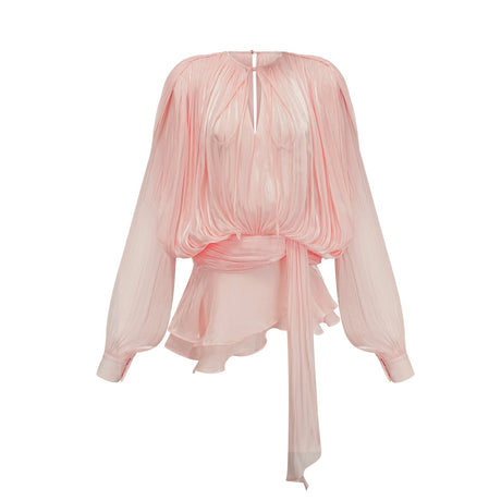 Eugenie pink mini dress with full pleats and ruffles