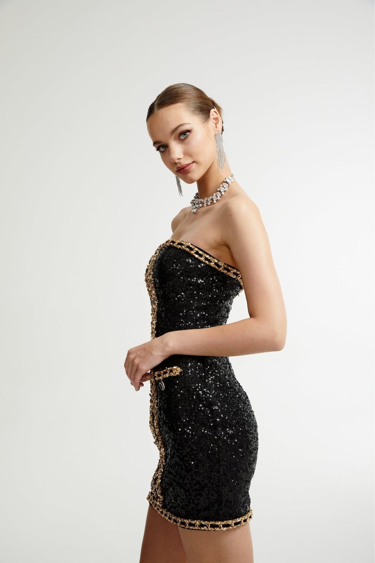 Eulalia black embellished mini dress