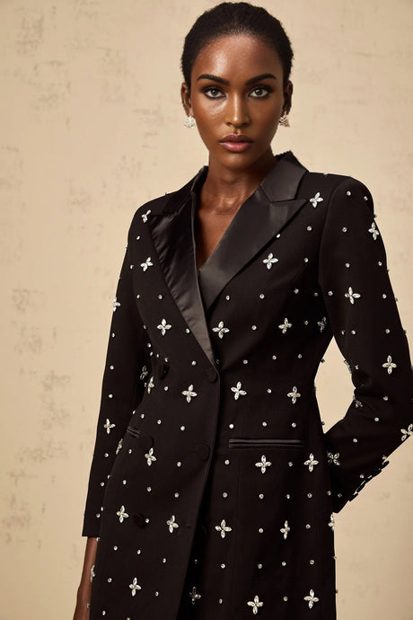 Eulalia Mini Dress Black Crystal Panelled Blazer