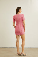 Eulalia Mini Dress - Sweetheart Neckline - Short Sleeves - Front Flap Pockets - tone Buttons