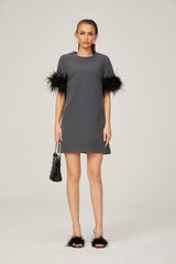 Eulalie grey feathertrim Aline mini dress