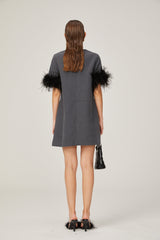 Eulalie grey feathertrim Aline mini dress
