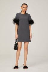 Eulalie grey feathertrim Aline mini dress