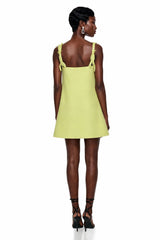 Eunice Chartreuse Floral Applique Mini Dress