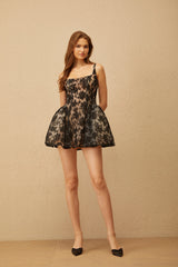 Euphemia Black Floral Lace Mini Dress