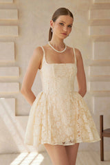 Euphemia Cream White Floral Lace Mini Dress