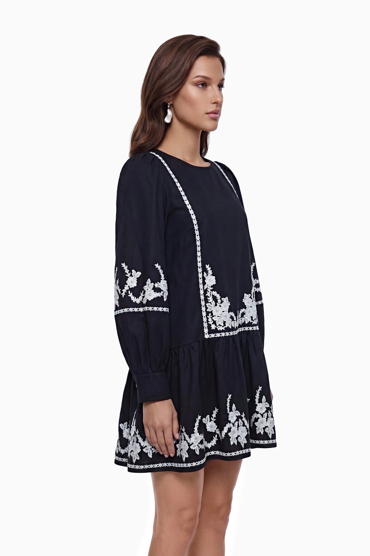 Eva Black Floral Embroidered Mini Dress
