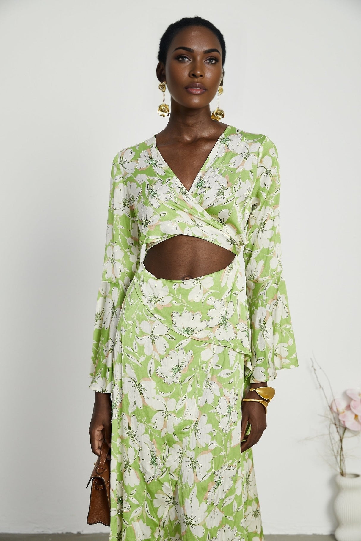 Éva floralprint crystalembellished midi dress