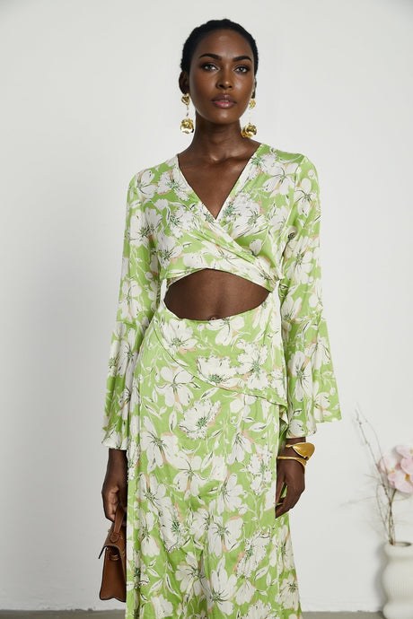 Éva floralprint crystalembellished midi dress