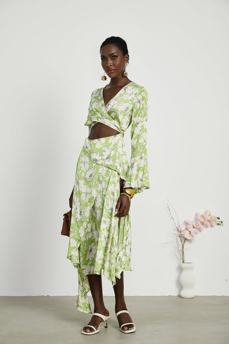 Éva floralprint crystalembellished midi dress