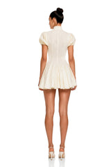 Eva Neutrals VNeck Pleated Button Down Mini Dress