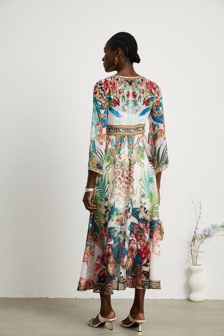 Éva patternprint Vneck midi dress