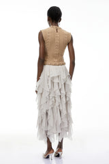 Evangeline Khaki Asymmetrical Ruffled Maxi Dress