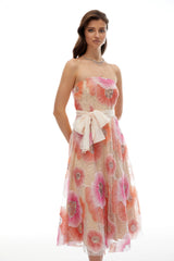 Evangeline Orange Floral Print Embellished Midi Dress