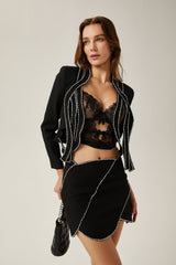 Ève crystalembellished jacket  skirt matching set in Black