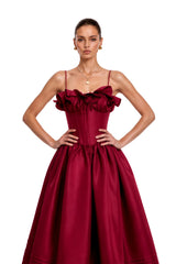 Evelina Red Corset Maxi Dress with Spaghetti Straps