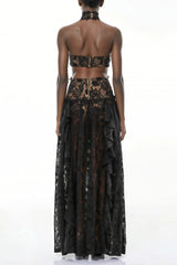 Evelyn Black Halterneck Lace Maxi Dress
