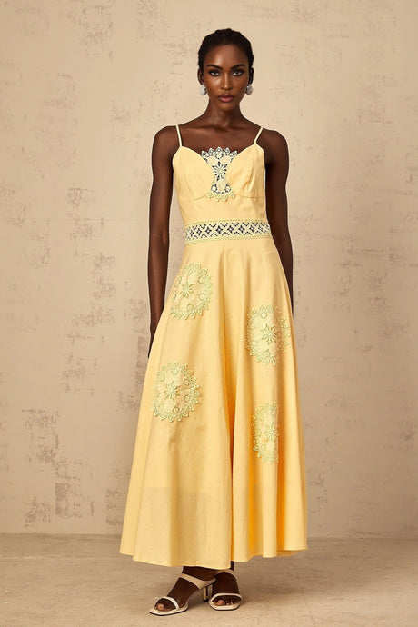Evelyn Blouse & Dress Set with Lace Details in Yellow