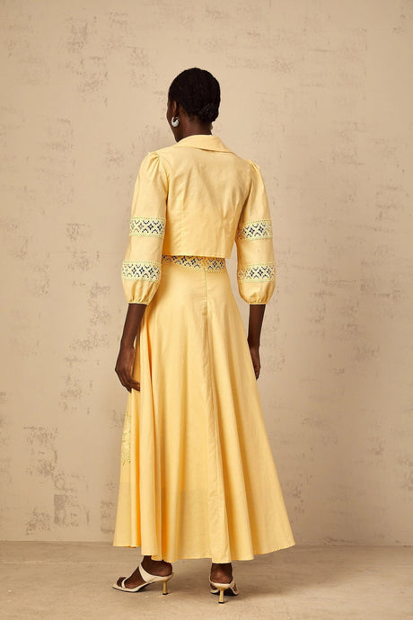 Evelyn Blouse & Dress Set with Lace Details in Yellow