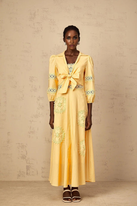 Evelyn Blouse & Dress Set with Lace Details in Yellow