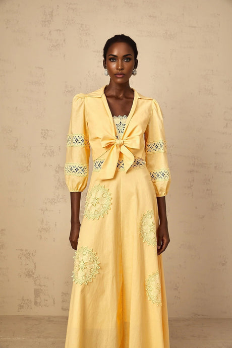 Evelyn Blouse & Dress Set with Lace Details in Yellow