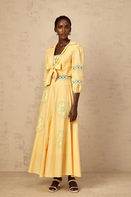 Evelyn Blouse & Dress Set with Lace Details in Yellow
