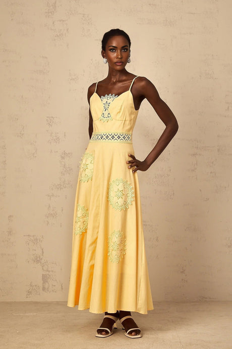 Evelyn Blouse & Dress Set with Lace Details in Yellow