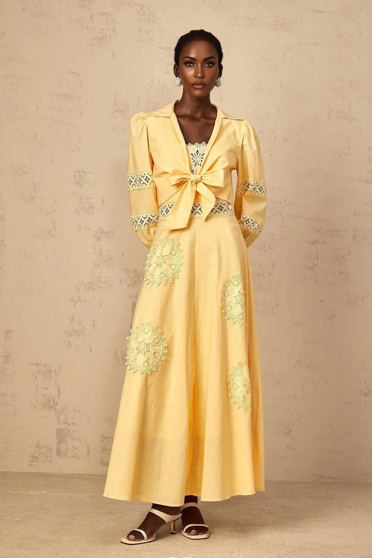 Evelyn Blouse & Dress Set with Lace Details in Yellow