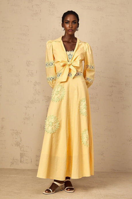 Evelyn Blouse & Dress Set with Lace Details in Yellow
