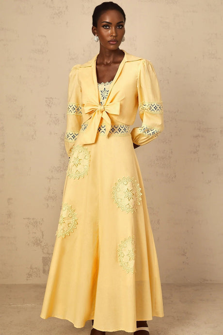 Evelyn Blouse & Dress Set with Lace Details in Yellow