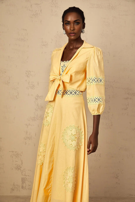 Evelyn Blouse & Dress Set with Lace Details in Yellow