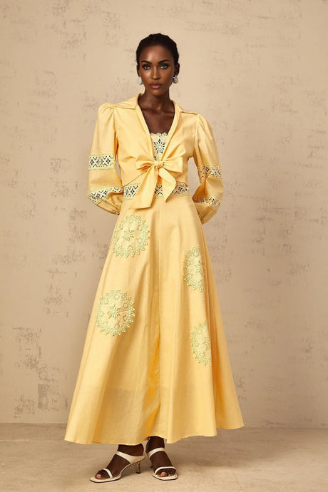 Evelyn Blouse & Dress Set with Lace Details in Yellow