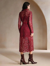 Evelyn Midi Dress - Neckline Collar - Elegant Style - High Waist - Long Sleeve - Color