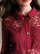 Evelyn Midi Dress - Neckline Collar - Elegant Style - High Waist - Long Sleeve - Color